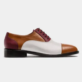 Chaussures Richelieu à bout droit en cuir blanc, marron et bordeaux