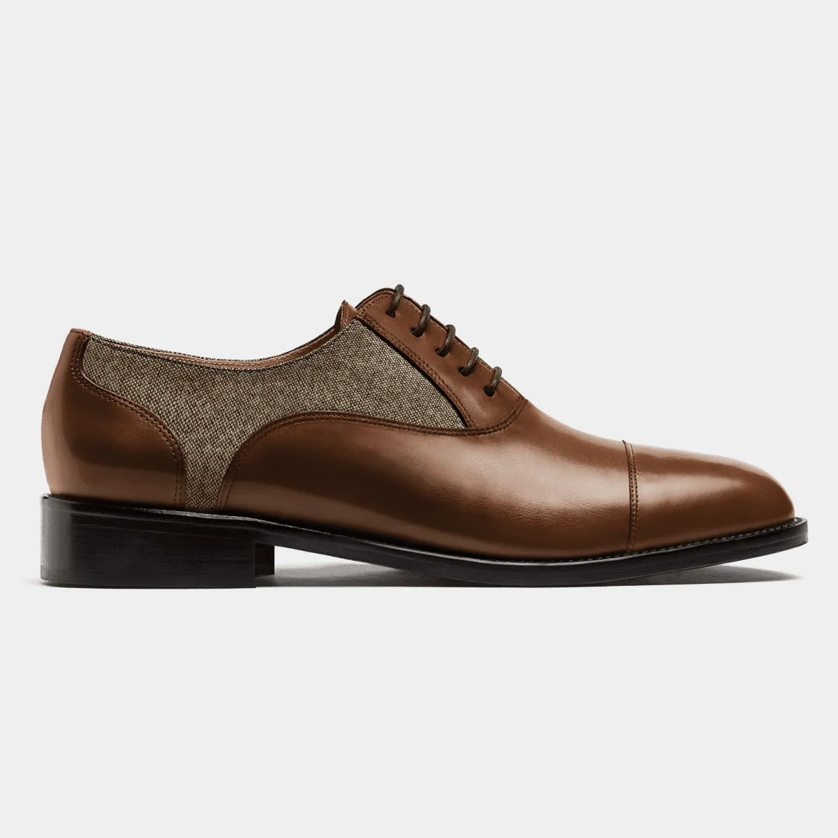 Chaussures Richelieu à bout droit en cuir et tweed marron