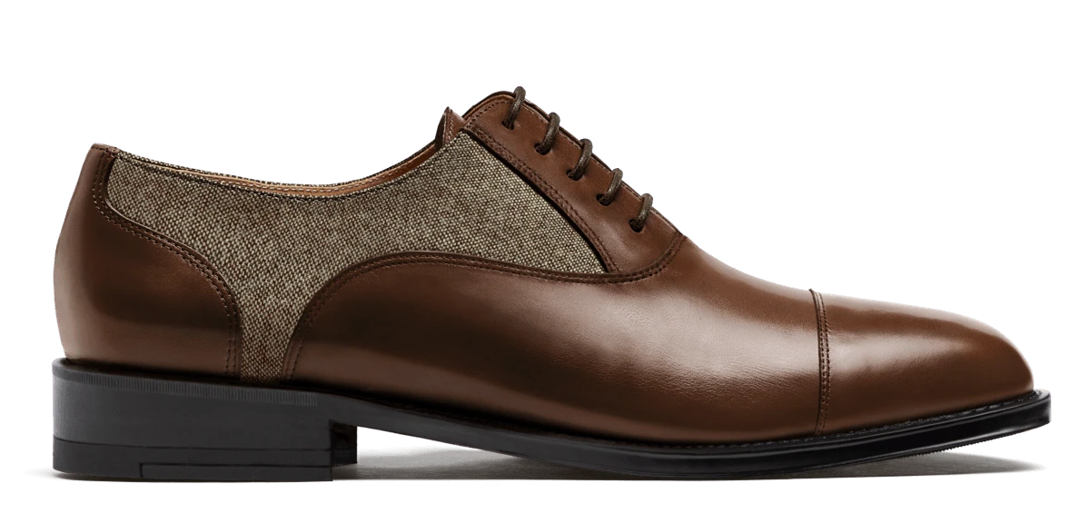 Chaussures Richelieu à bout droit en cuir et tweed marron