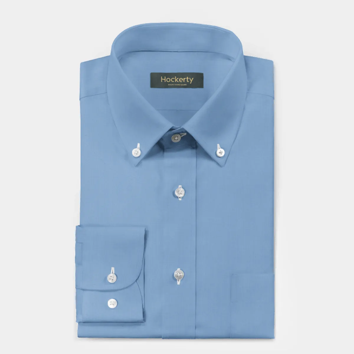 Chemise bleu poplin col boutonné avec poche poitrine