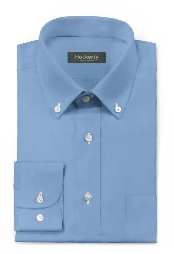 Chemise bleu poplin col boutonné avec poche poitrine