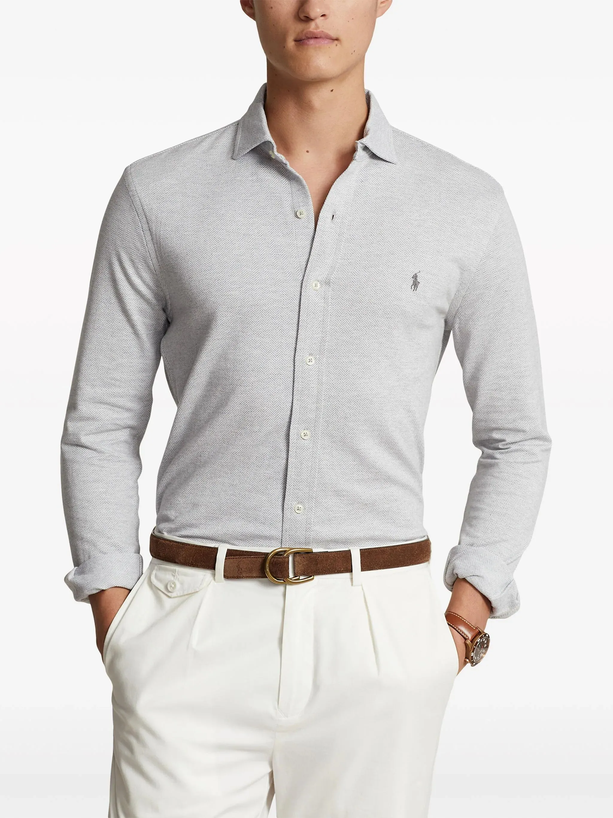 Chemise extensible Herringbone grise