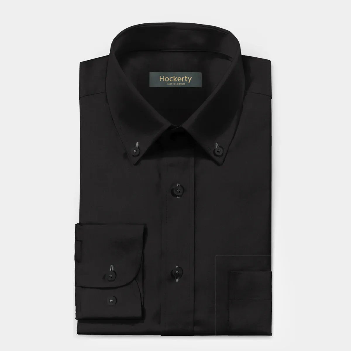 Chemise noire en lin col boutonné avec poche poitrine