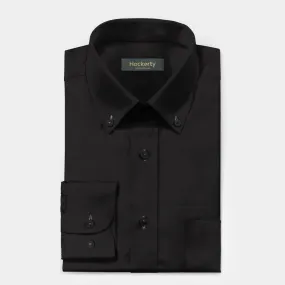 Chemise noire en lin col boutonné avec poche poitrine