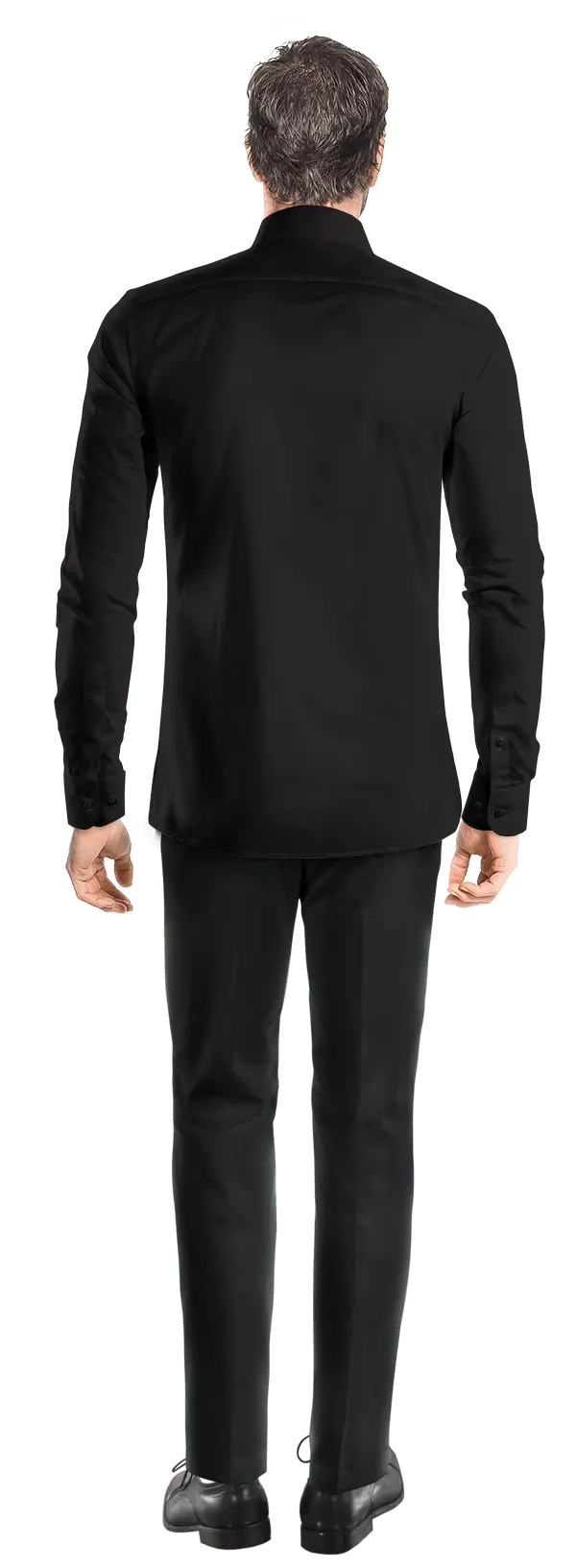 Chemise noire en lin col boutonné avec poche poitrine