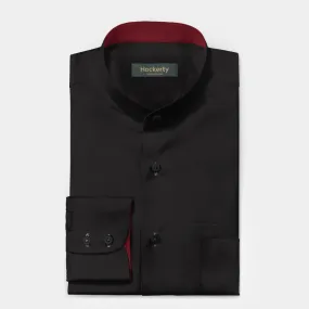 Chemise noire en lin col mandarin avec col contrasté