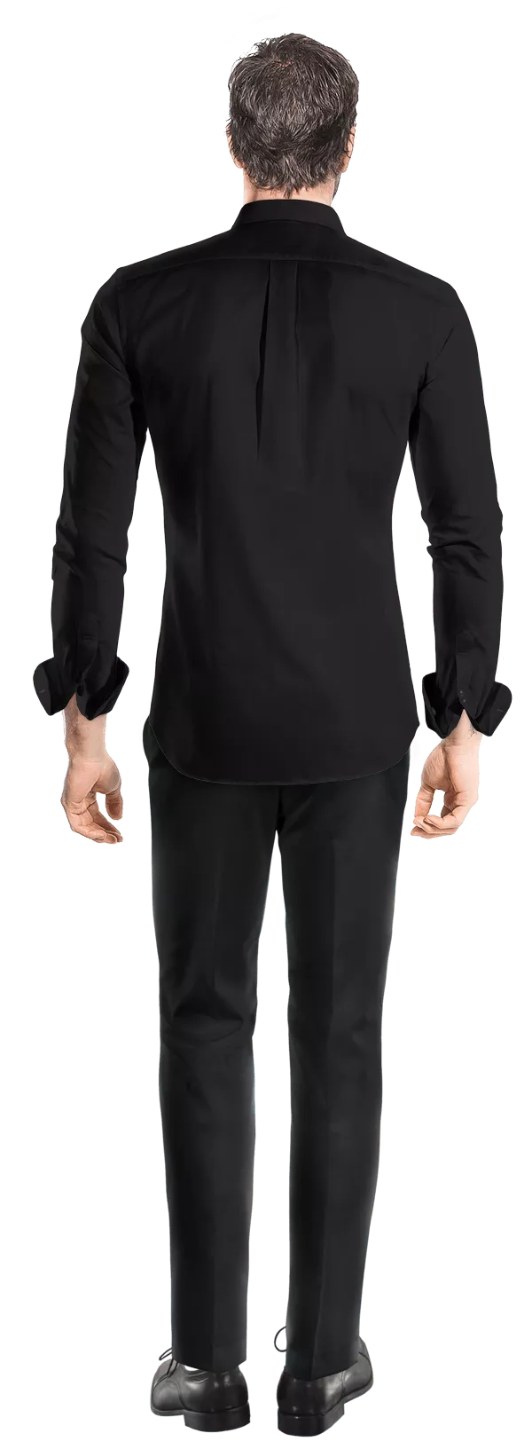 Chemise noire en lin col mandarin avec col contrasté