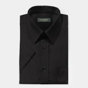 Chemise noire manches courtes en lin col classique