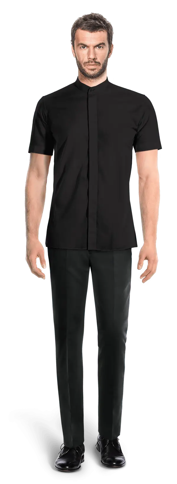 Chemise noire manches courtes en lin mao