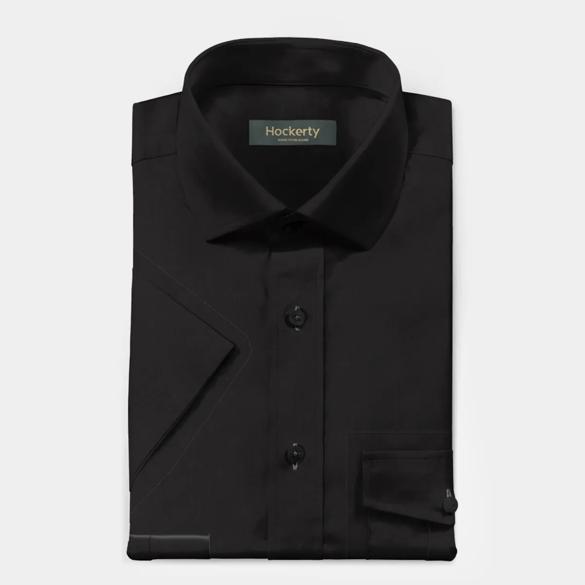 Chemise noire à manches courtes en lin avec poches poitrines