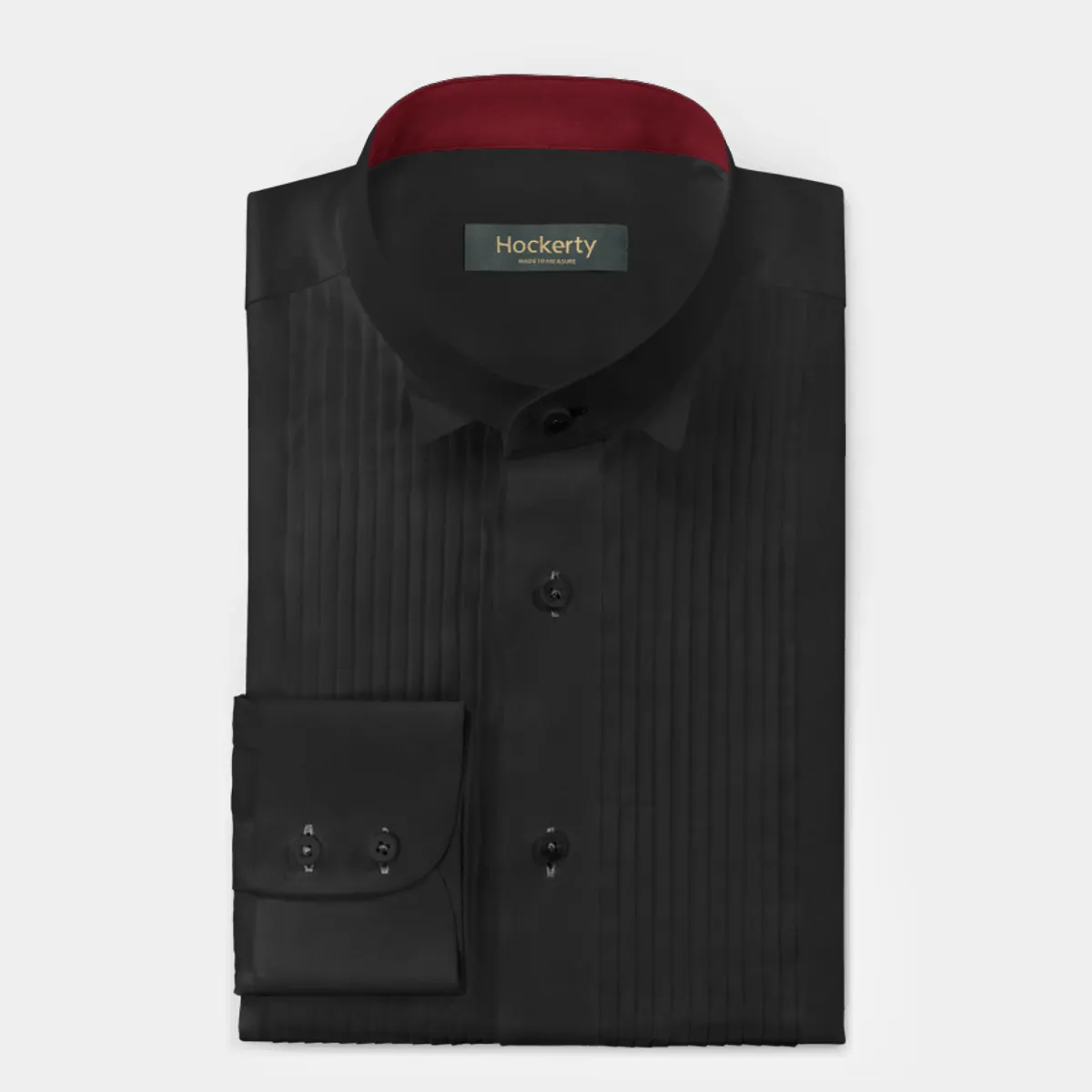 Chemise plissée Premium noire popeline en coton col mao avec col contrasté