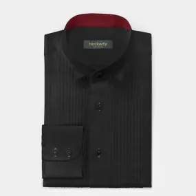 Chemise plissée Premium noire popeline en coton col mao avec col contrasté