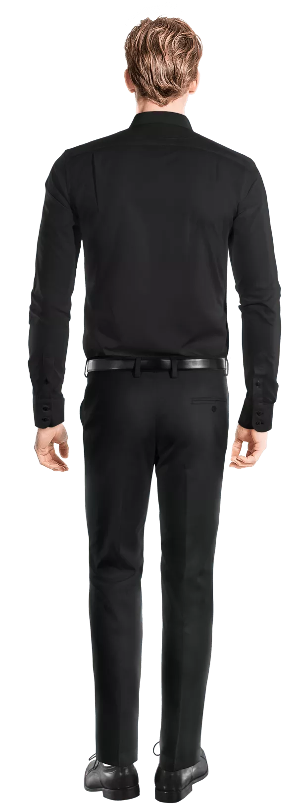 Chemise plissée Premium noire popeline en coton col mao avec col contrasté