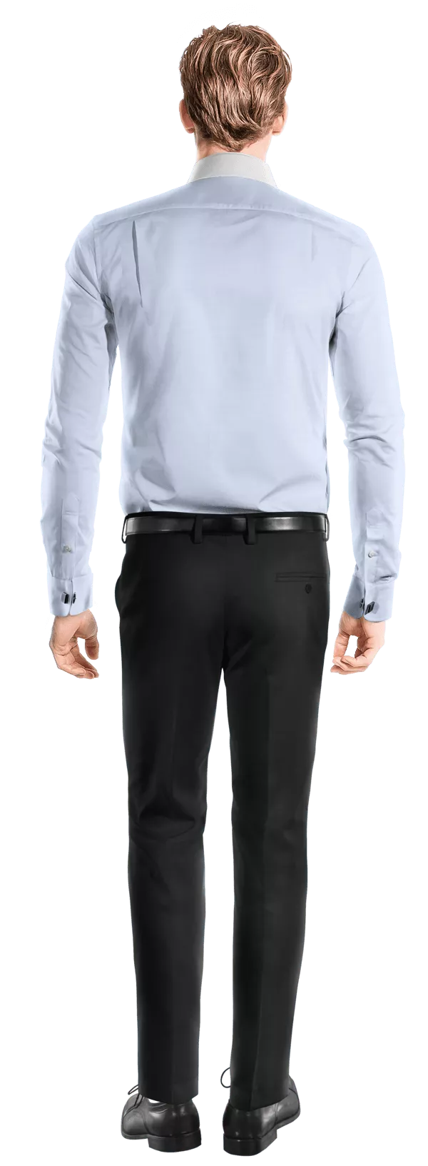 Chemise Premium bleu clair popeline en coton col rond avec col contrasté