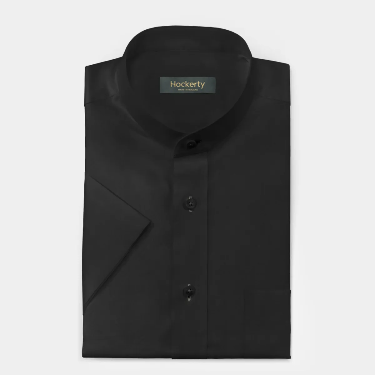 Chemise Premium noire à manches courtes popeline en coton mao avec poche poitrine