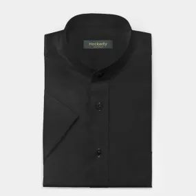 Chemise Premium noire à manches courtes popeline en coton mao avec poche poitrine