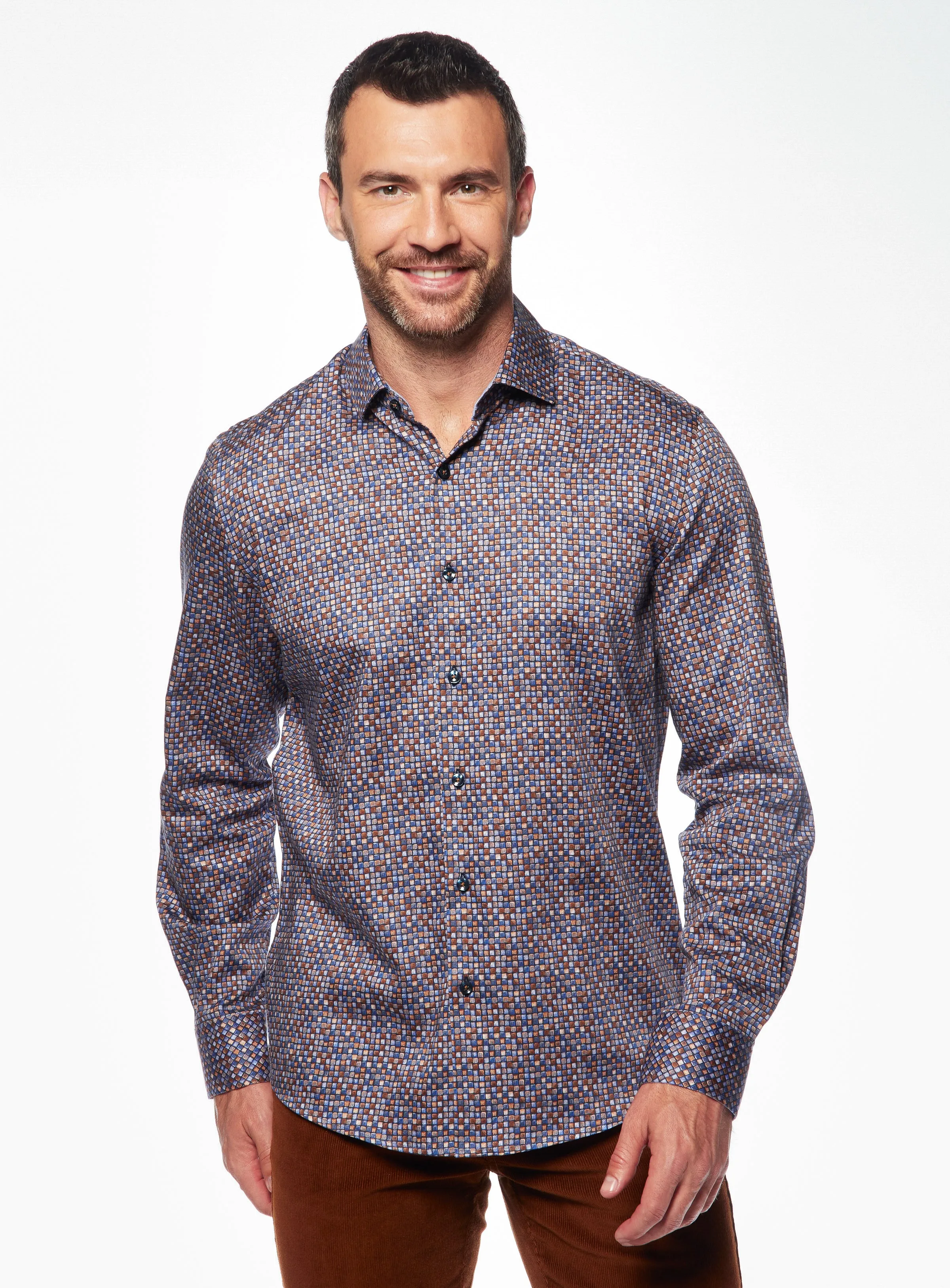 Chemise satinée à imprimé tétris