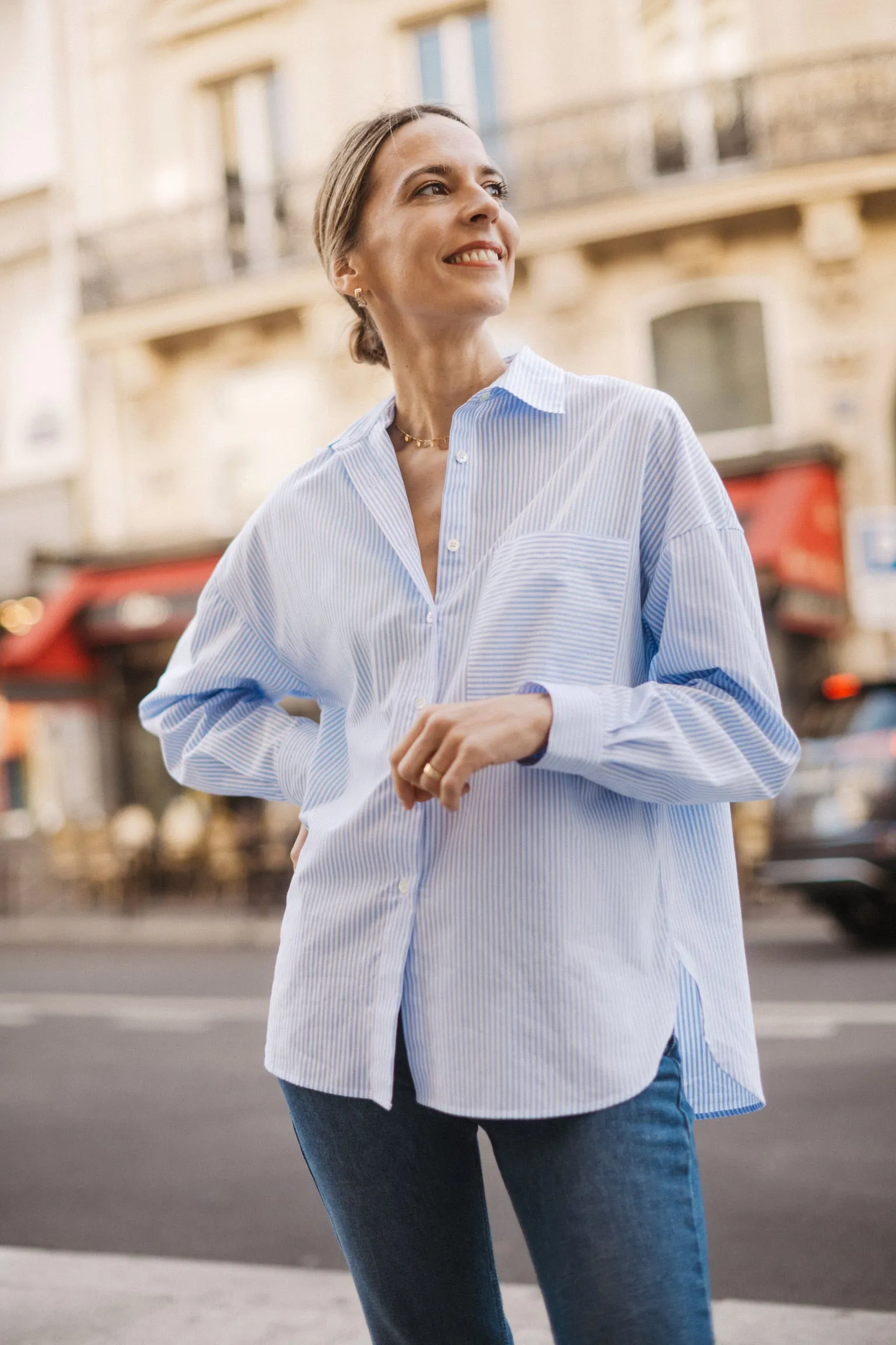 CHEMISE SIGRID BLEUE  RAYURES en coton biologique