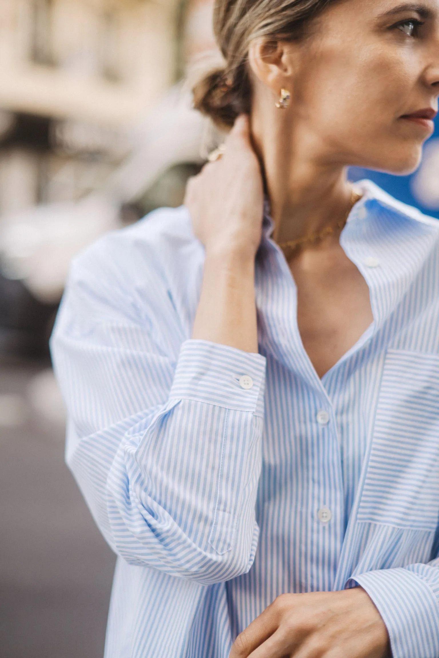 CHEMISE SIGRID BLEUE  RAYURES en coton biologique