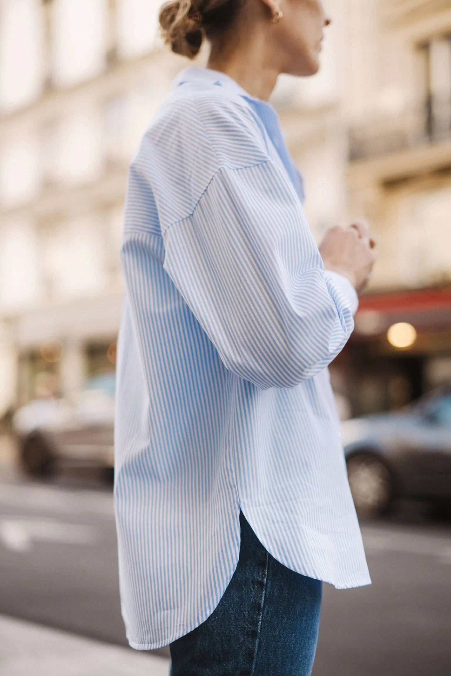 CHEMISE SIGRID BLEUE  RAYURES en coton biologique