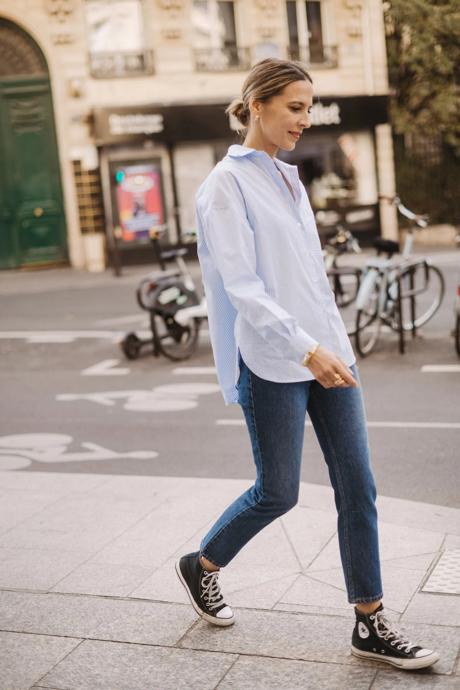 CHEMISE SIGRID BLEUE  RAYURES en coton biologique