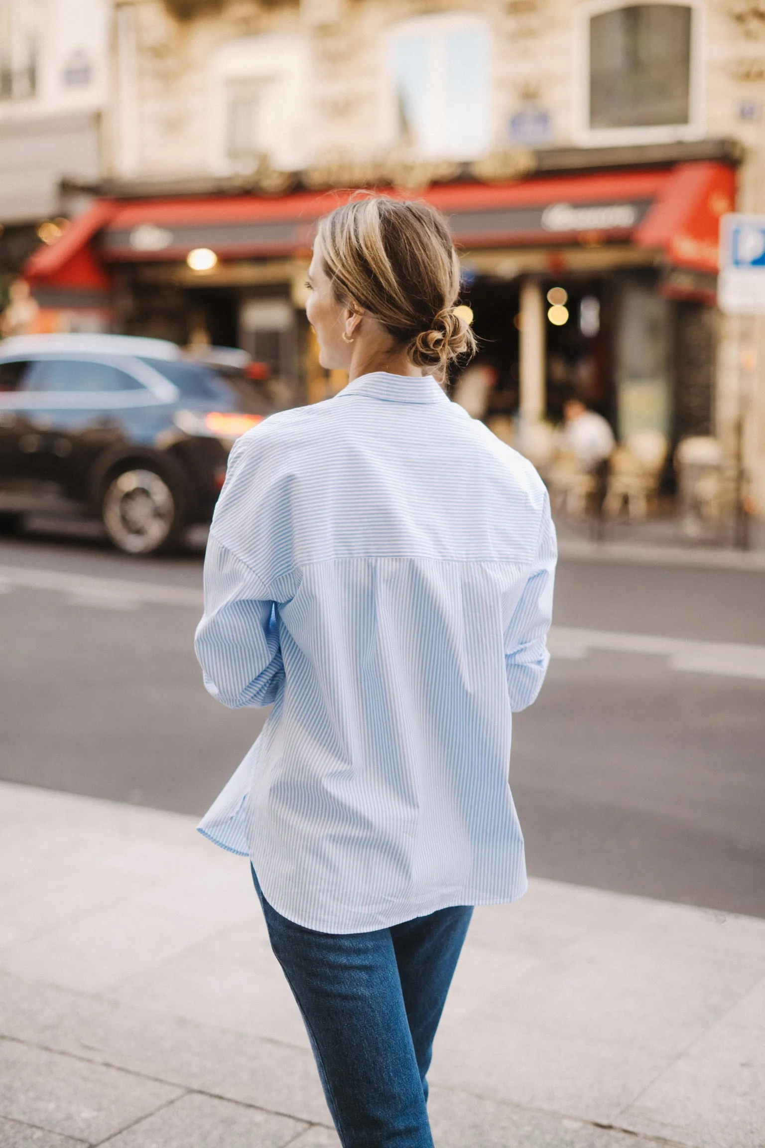 CHEMISE SIGRID BLEUE  RAYURES en coton biologique