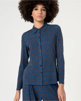 Chemise élastique imprimée à manches longues Bleu