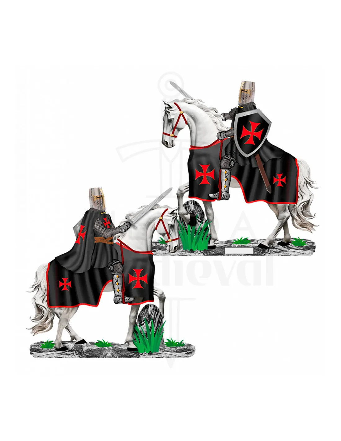 Chevalier templier noir à cheval avec épée (20 cm.) ⚔️ Boutique Épées