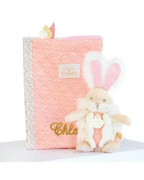 Coffret protège carnet de santé avec doudou - Lapin de sucre rose