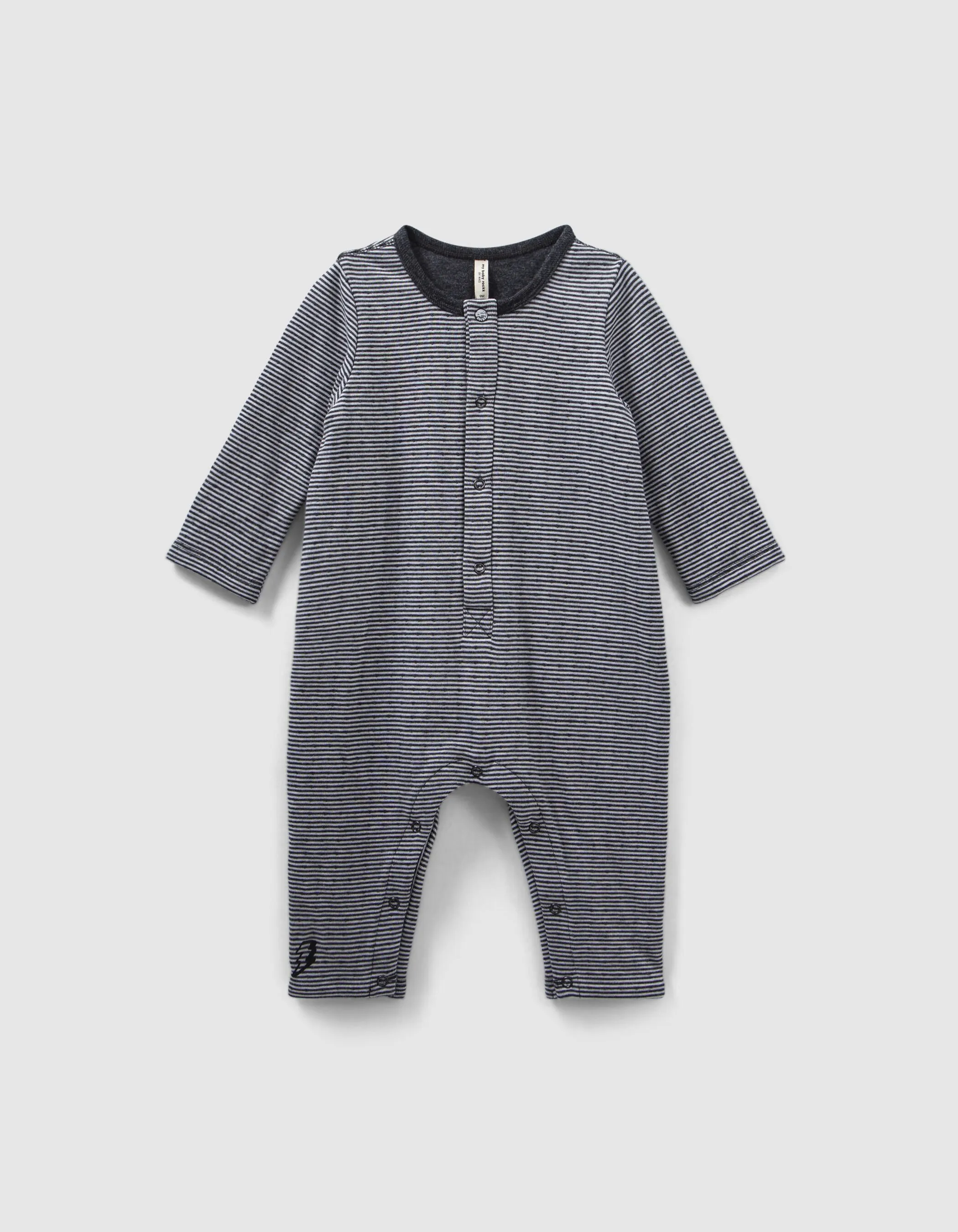 Combinaison gris chiné rayé print dos coton bio bébé