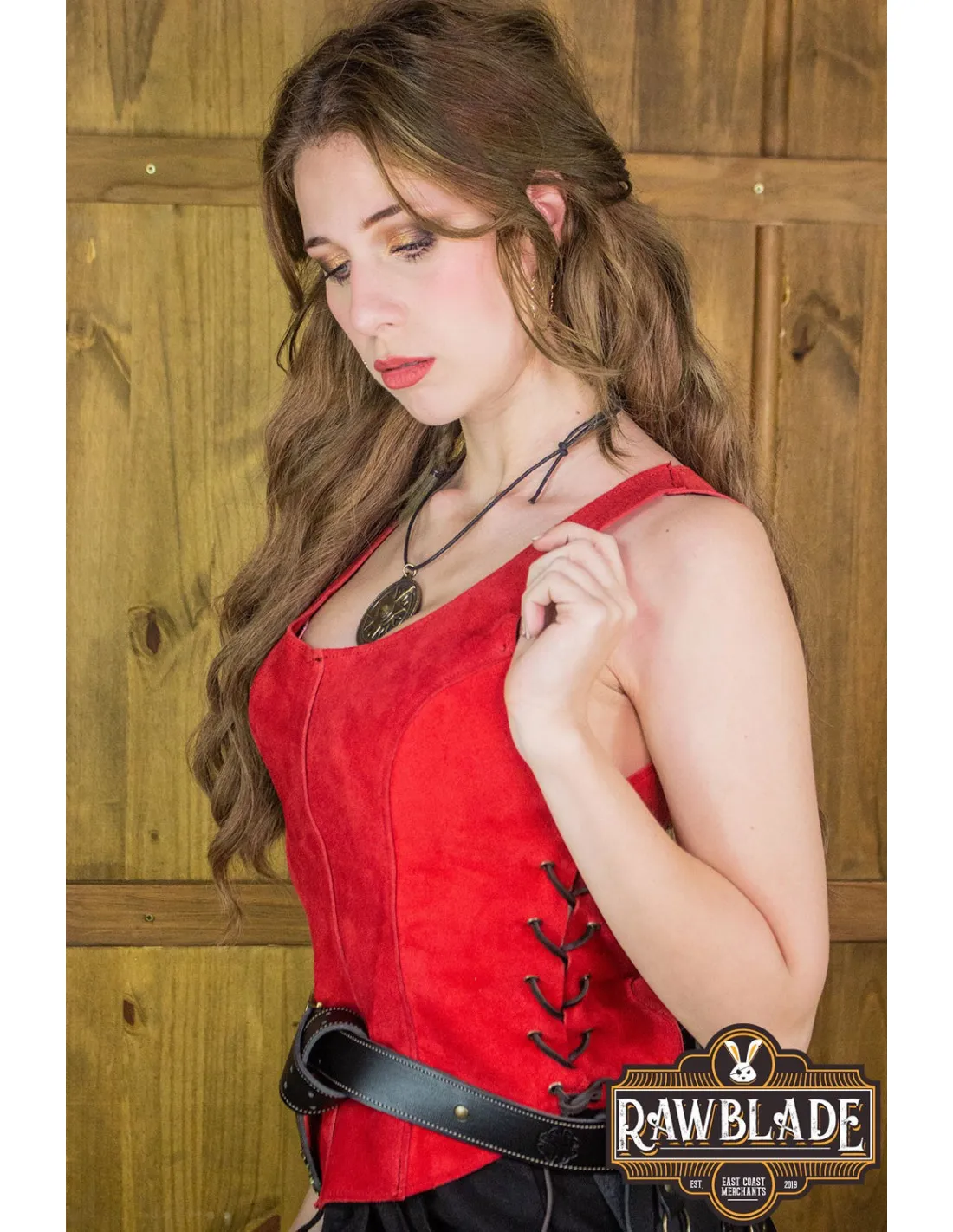 Corsage médiéval en cuir modèle Grenade - Rouge ⚔️ Boutique Épées