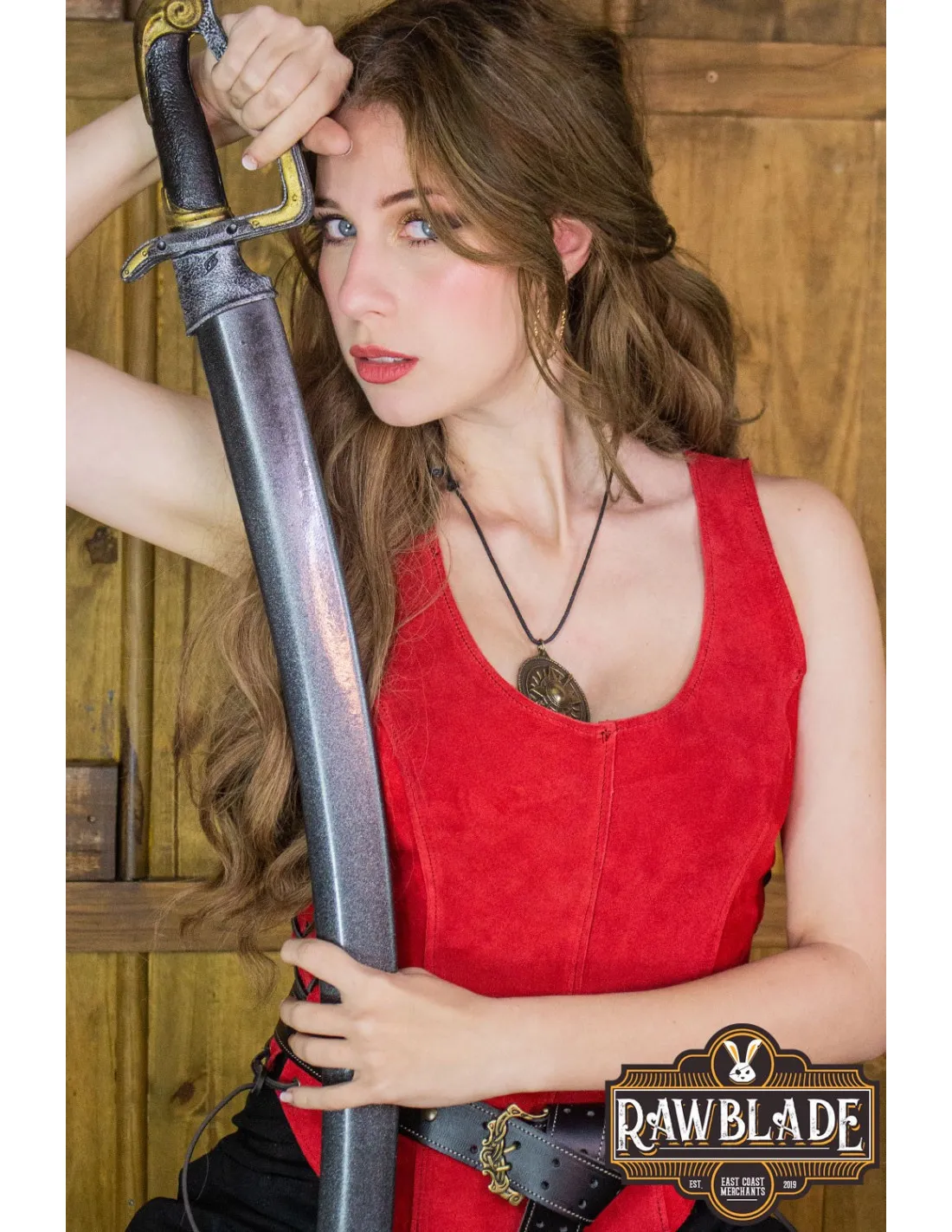 Corsage médiéval en cuir modèle Grenade - Rouge ⚔️ Boutique Épées