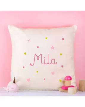 Coussin coton ivoire personnalisé - Prénom enfant rose