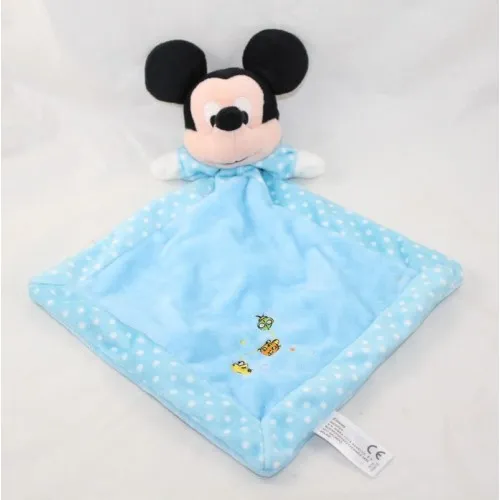 Doudou plat Mickey NICOTOY Disney losange bleu pois blanc Coccinell...