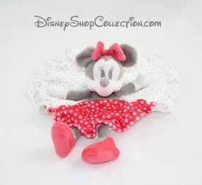 Doudou plat Minnie DISNEY NICOTOY rond robe rouge gris blanc à pois...