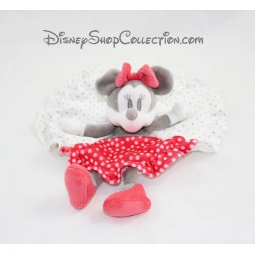 Doudou plat Minnie DISNEY NICOTOY rond robe rouge gris blanc à pois...