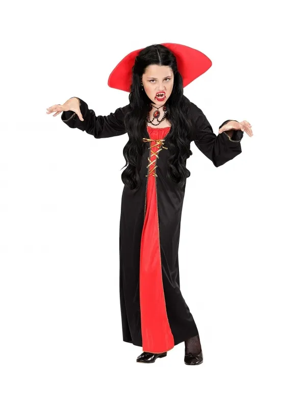 Déguisement Vampire fille rouge et noir (robe, collier)