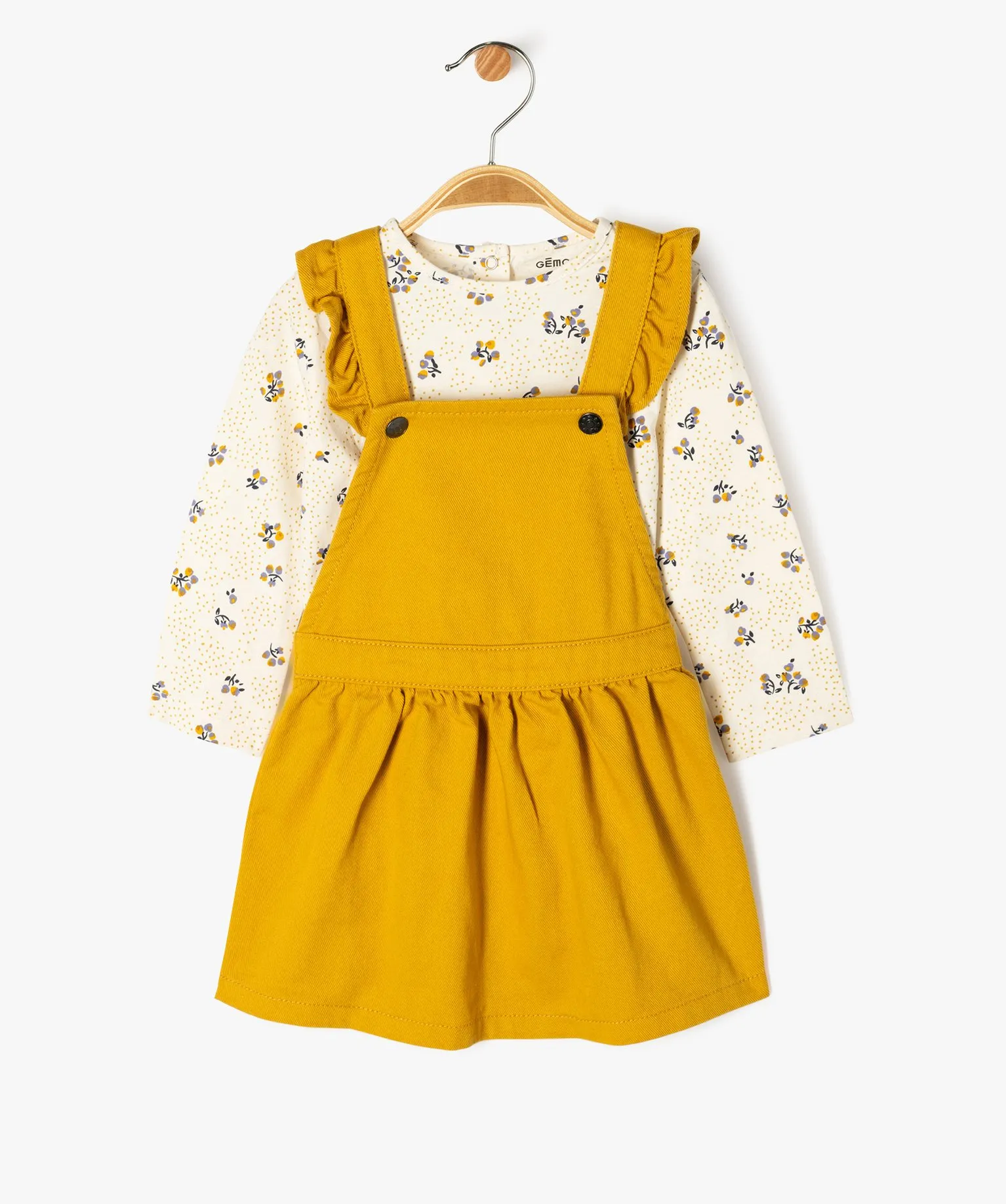 Ensemble 2 pièces bébé fille : robe + tee-shirt à manches longues jaune