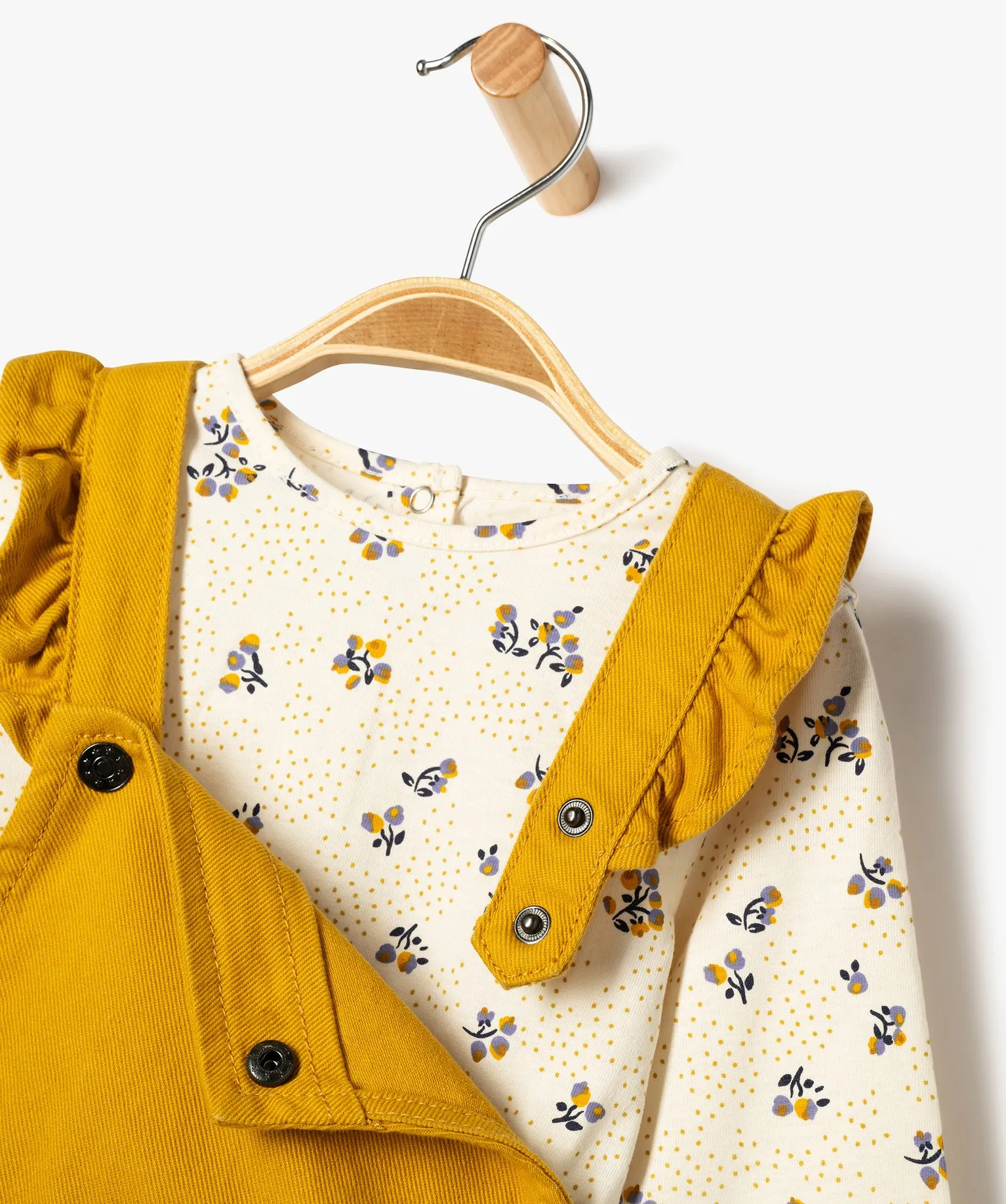 Ensemble 2 pièces bébé fille : robe + tee-shirt à manches longues jaune