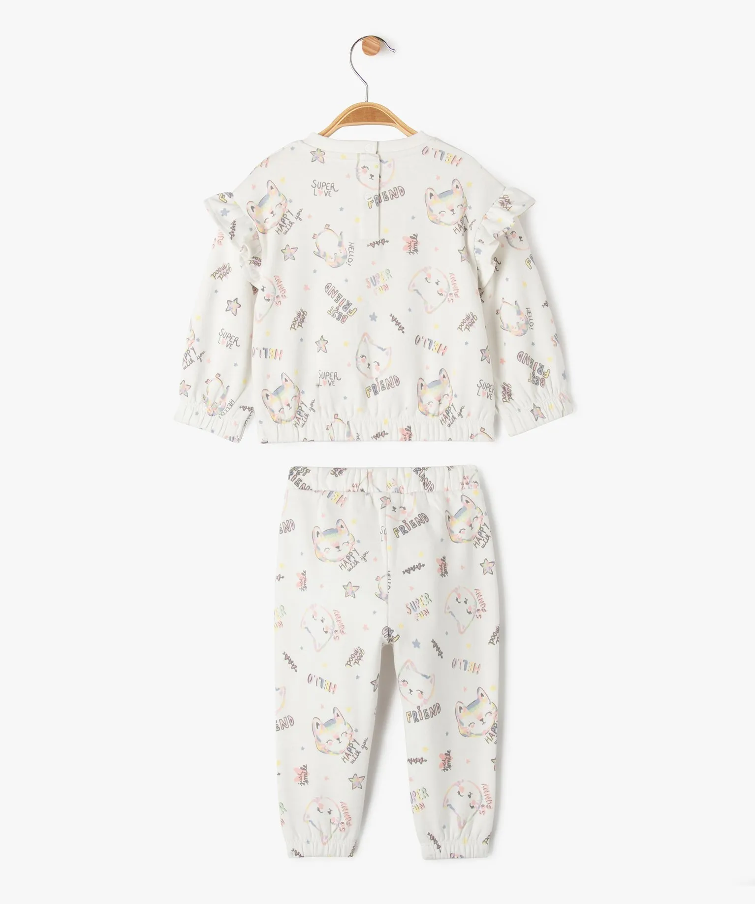 Ensemble 2 pièces sweat et pantalon en molleton bébé fille ecru