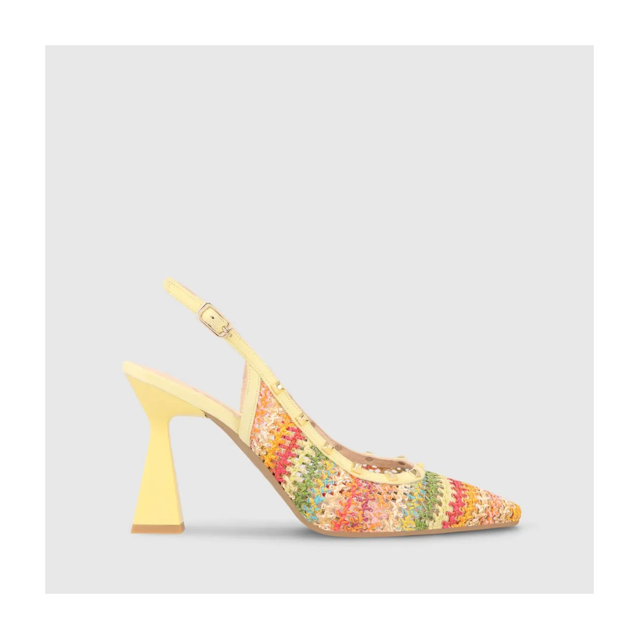 Escarpins femme à talon ouvert en daim de couleur jaune | LODI Chaussures pour femme en ligne.