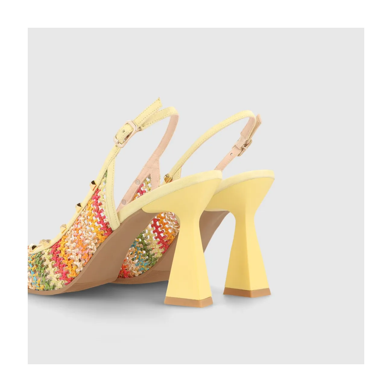 Escarpins femme à talon ouvert en daim de couleur jaune | LODI Chaussures pour femme en ligne.