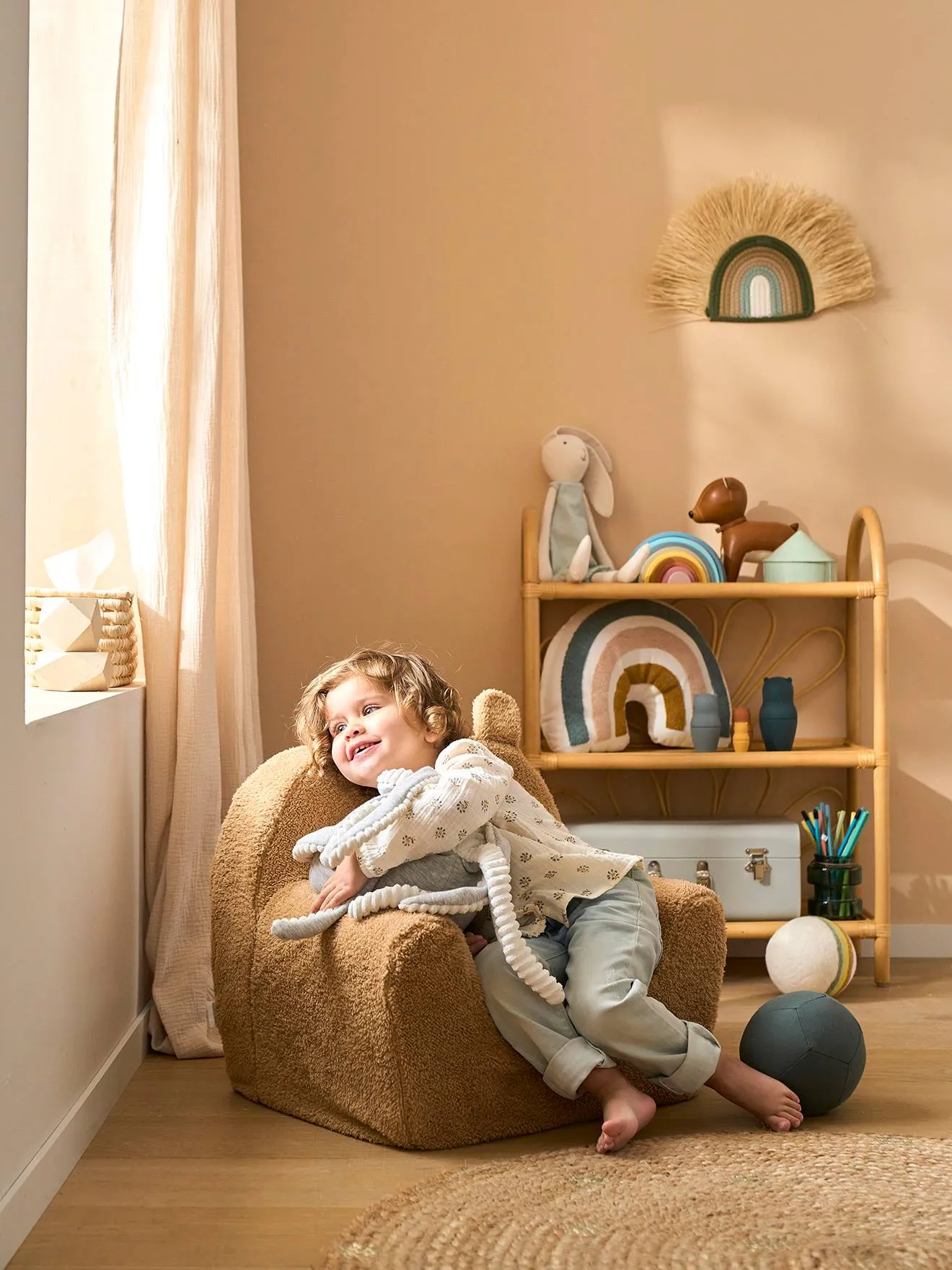 Fauteuil en mousse et sherpa Ourson camel - Vertbaudet