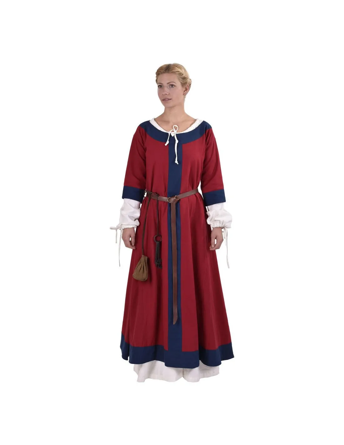 Gudrun robe médiévale, rouge-bleu ⚔️ Boutique Épées