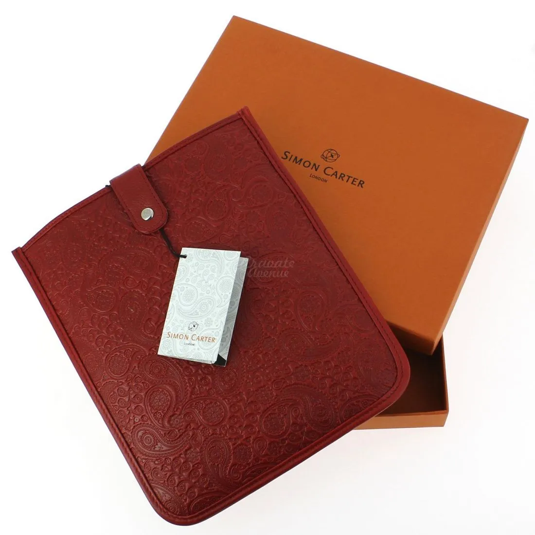 Housse Ipad cuir, Pailsey rouge, Simon Carter London