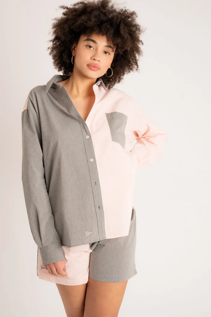 La chemise Oversize Tony toile bio-recyclée Bigot gris/rose