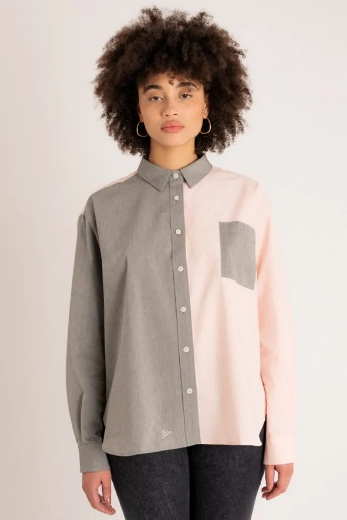 La chemise Oversize Tony toile bio-recyclée Bigot gris/rose