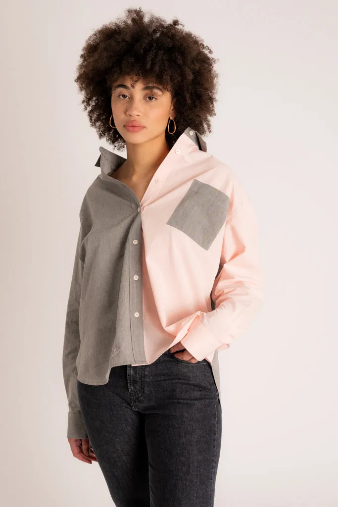 La chemise Oversize Tony toile bio-recyclée Bigot gris/rose