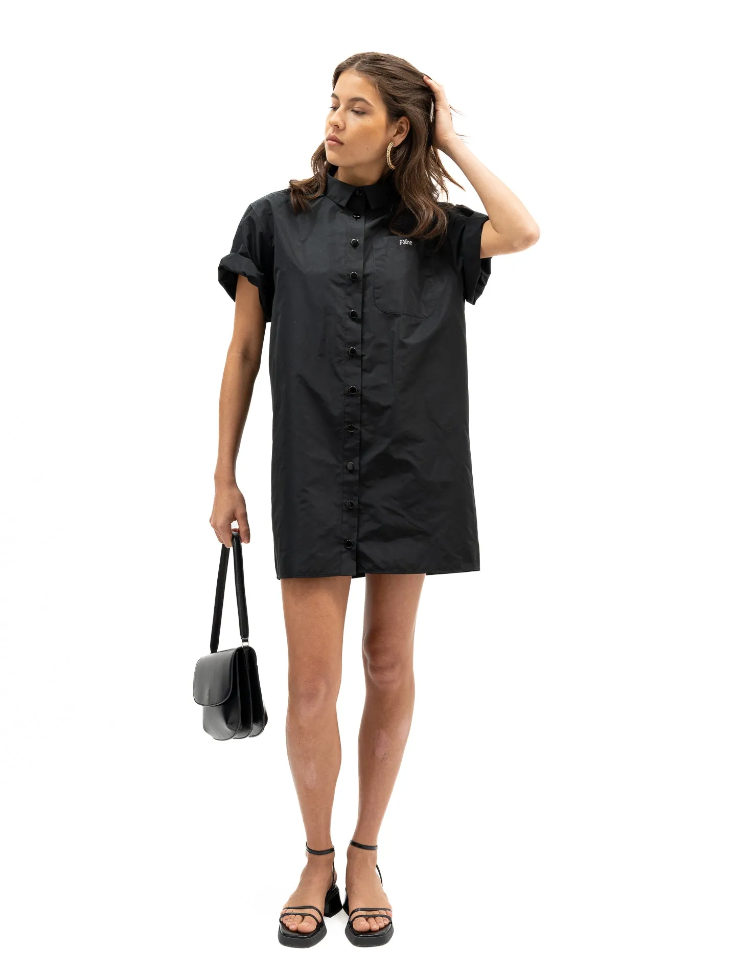 La robe chemise  Taffy  taffetas recyclé Noir black coffee