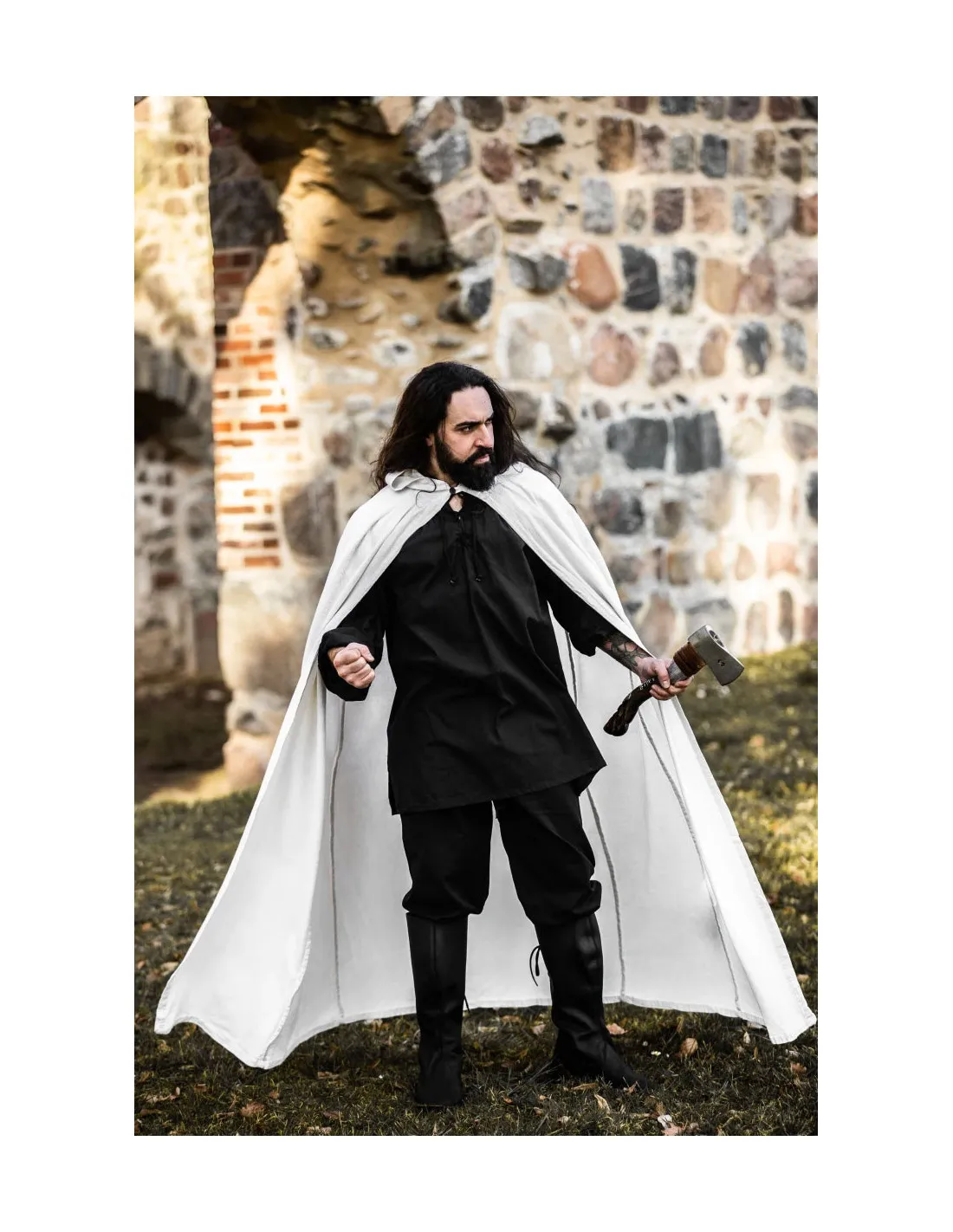 Longue cape médiévale blanche, modèle Gunnar ⚔️ Boutique Épées